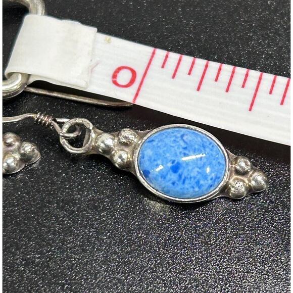 VTG Navajo Runnning Bear Sterling Silver Larimar Teardrop Dangle Earrings Signed - Picture 9 of 13